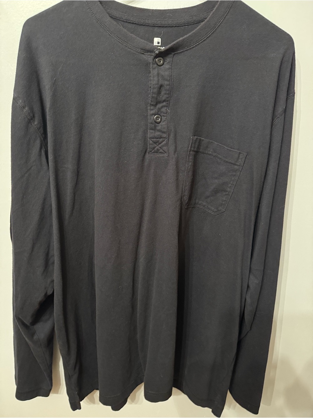 Woolrich Black Long-Sleeve Henley with Chest Pocket